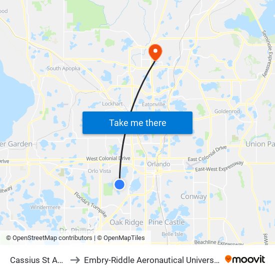 Cassius St And Aaron Ave to Embry-Riddle Aeronautical University (Metro Orlando Campus) map