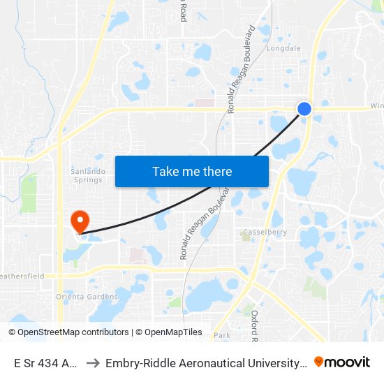 E Sr 434 And East St to Embry-Riddle Aeronautical University (Metro Orlando Campus) map