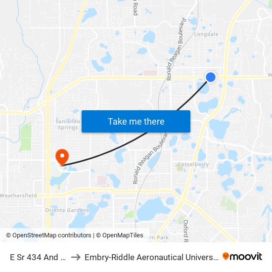 E Sr 434 And S Wayman St to Embry-Riddle Aeronautical University (Metro Orlando Campus) map