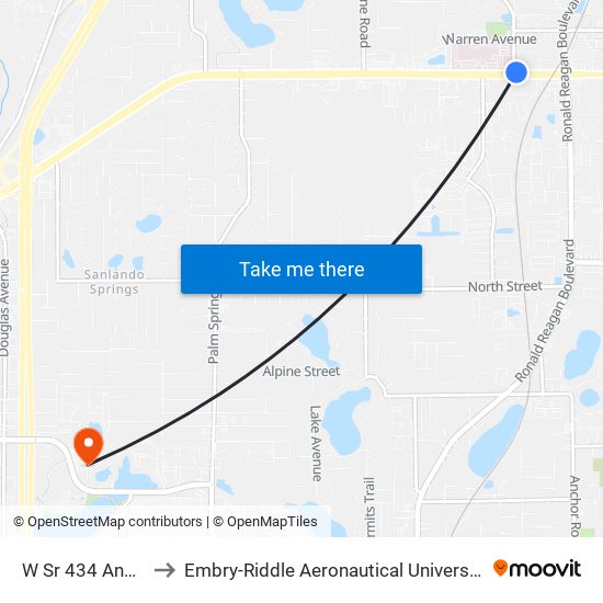 W Sr 434 And S Milwee St to Embry-Riddle Aeronautical University (Metro Orlando Campus) map