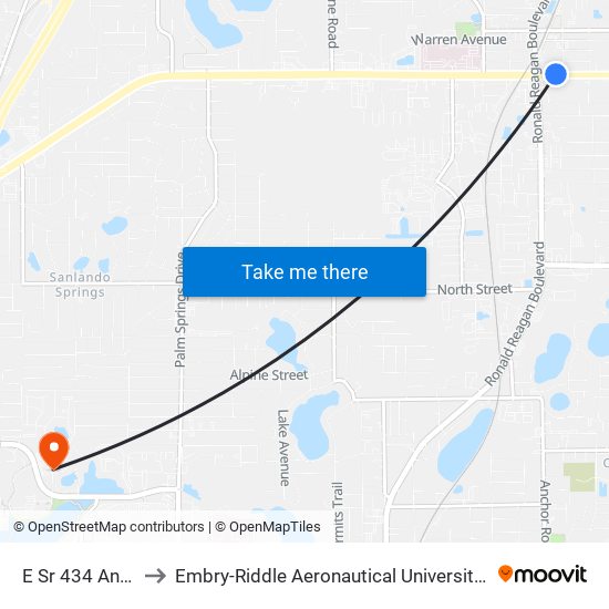 E Sr 434 And Myrtle St to Embry-Riddle Aeronautical University (Metro Orlando Campus) map