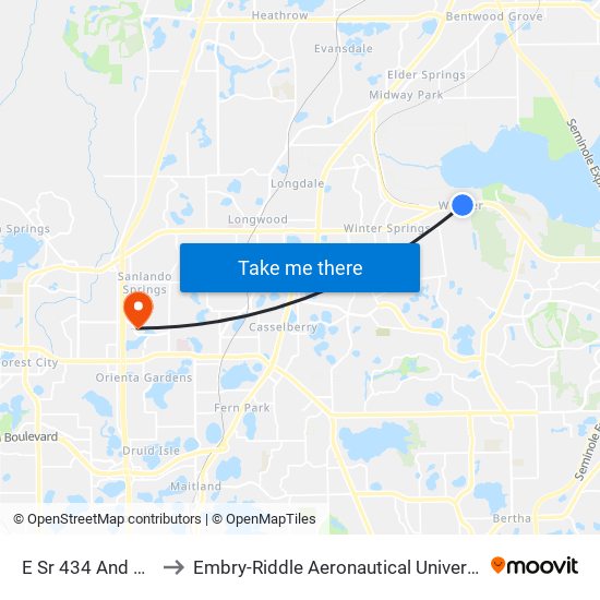 E Sr 434 And Parkstone Blvd to Embry-Riddle Aeronautical University (Metro Orlando Campus) map