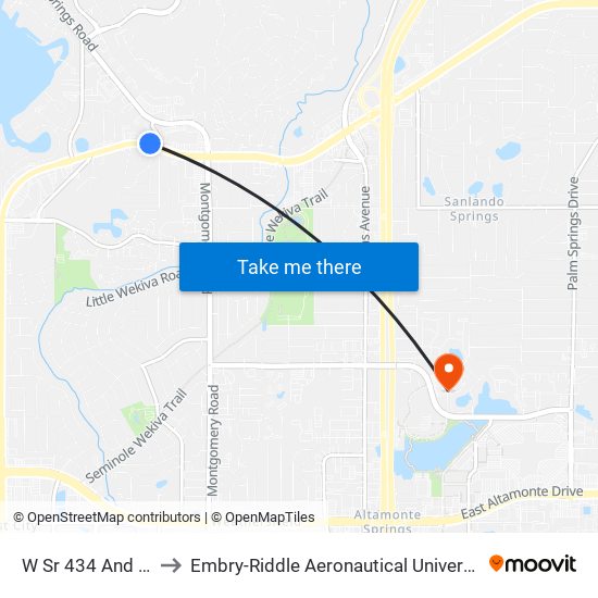 W Sr 434 And Lake Shore Dr to Embry-Riddle Aeronautical University (Metro Orlando Campus) map