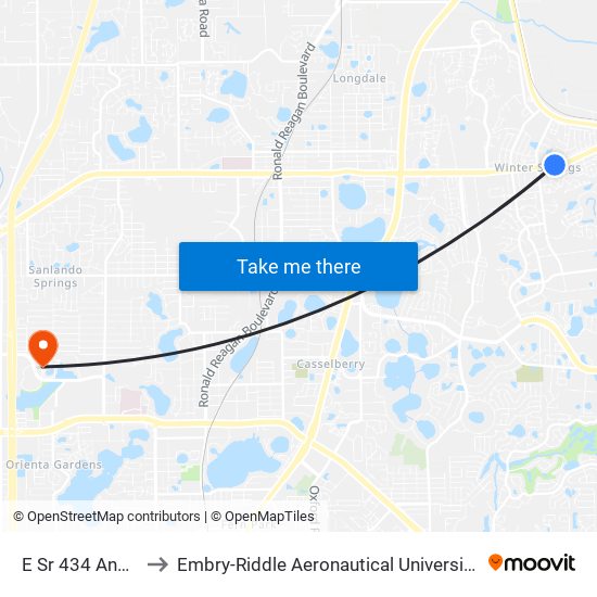 E Sr 434 And Sherry Ave to Embry-Riddle Aeronautical University (Metro Orlando Campus) map