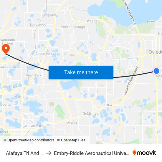 Alafaya Trl And Alexandria Blvd to Embry-Riddle Aeronautical University (Metro Orlando Campus) map