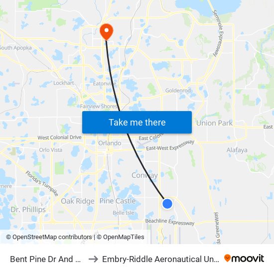 Bent Pine Dr And Corporate Centre Blvd to Embry-Riddle Aeronautical University (Metro Orlando Campus) map