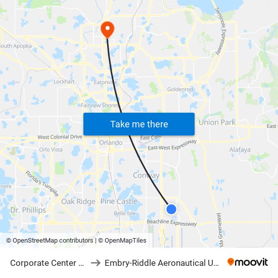 Corporate Center Blvd And Leevista Blvd to Embry-Riddle Aeronautical University (Metro Orlando Campus) map