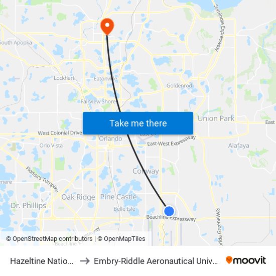 Hazeltine National Dr And Tpc Dr to Embry-Riddle Aeronautical University (Metro Orlando Campus) map