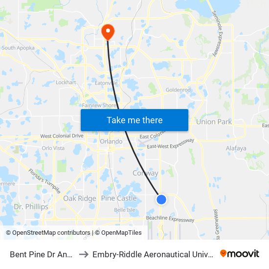Bent Pine Dr And S Semoran Blvd to Embry-Riddle Aeronautical University (Metro Orlando Campus) map