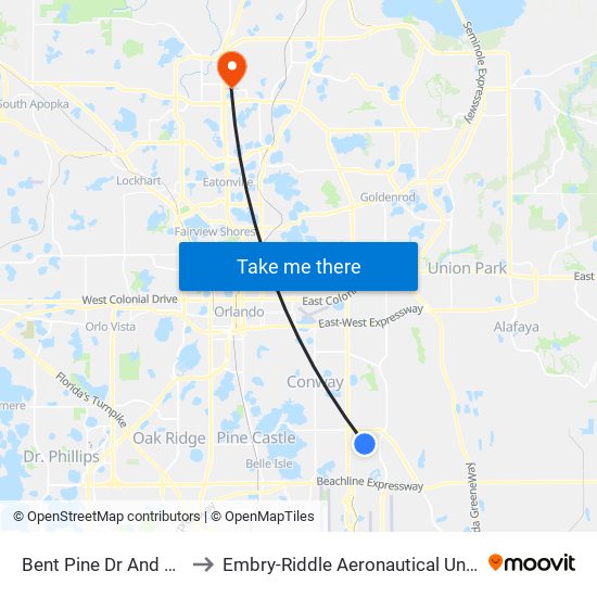 Bent Pine Dr And Corporate Center Blvd to Embry-Riddle Aeronautical University (Metro Orlando Campus) map