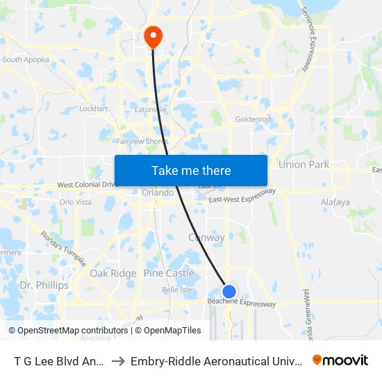 T G Lee Blvd And Eagle Watch Dr to Embry-Riddle Aeronautical University (Metro Orlando Campus) map