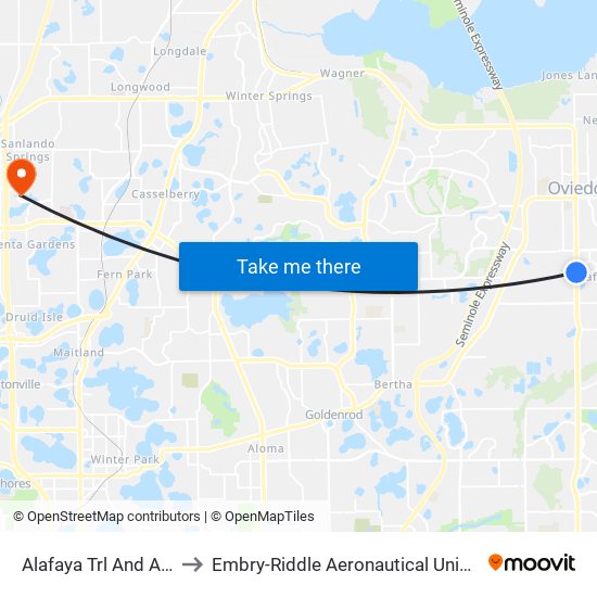 Alafaya Trl And Alafaya Woods Blvd to Embry-Riddle Aeronautical University (Metro Orlando Campus) map
