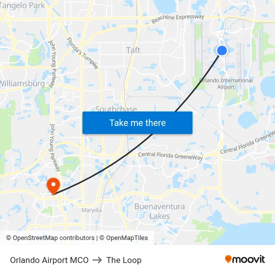 Orlando Airport MCO to The Loop map