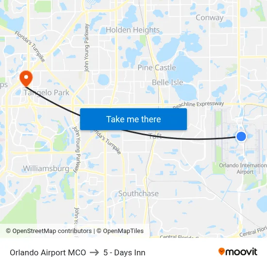 Orlando Airport MCO to 5 - Days Inn map