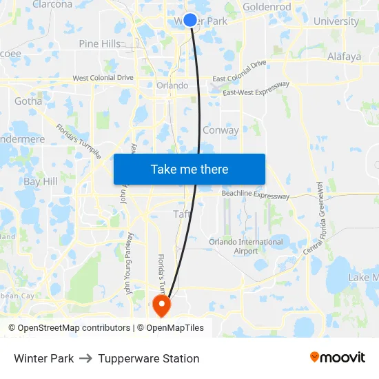 Winter Park to Tupperware Station map