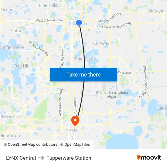 LYNX Central to Tupperware Station map