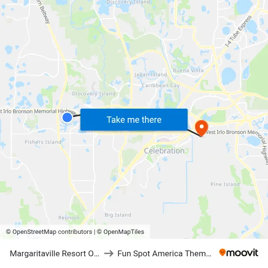 Margaritaville Resort Orlando to Fun Spot America Theme Parks map
