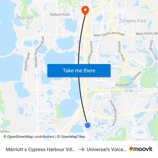 Marriott s Cypress Harbour Villas Orlando to Universal's Volcano Bay map