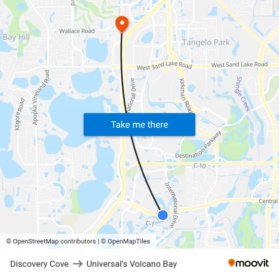 Discovery Cove to Universal's Volcano Bay map