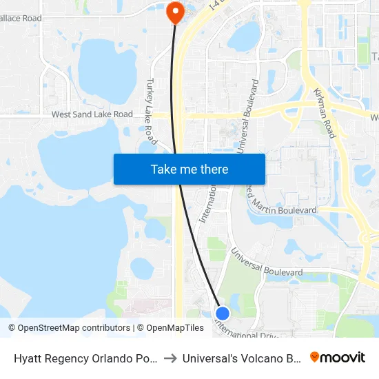 Hyatt Regency Orlando Pool to Universal's Volcano Bay map