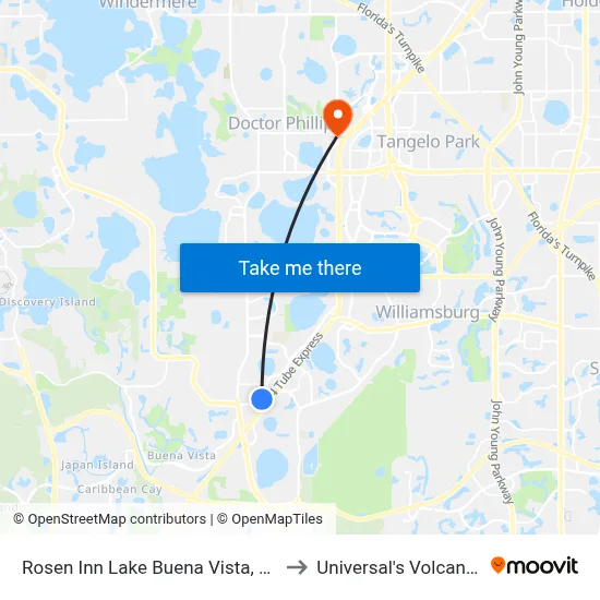 Rosen Inn Lake Buena Vista, Orlando to Universal's Volcano Bay map