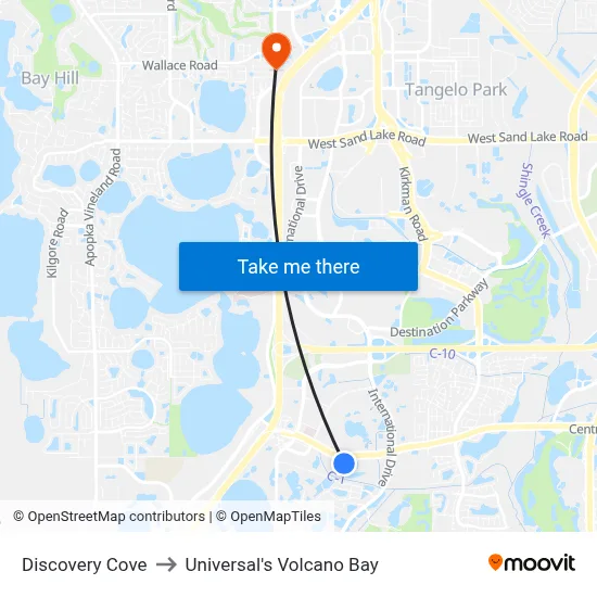 Discovery Cove to Universal's Volcano Bay map