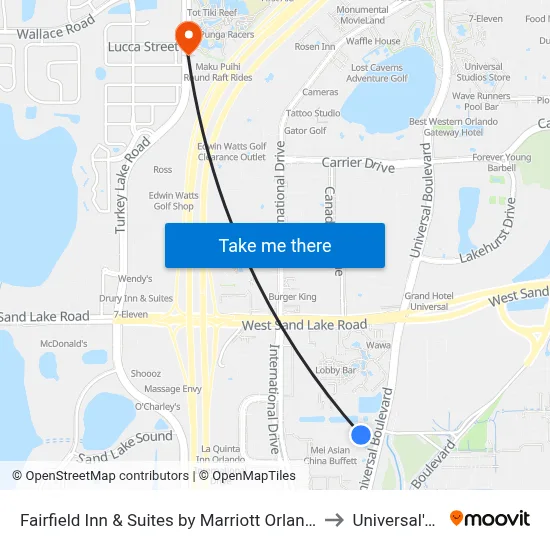 Fairfield Inn & Suites by Marriott Orlando International Drive/Convention Center to Universal's Volcano Bay map