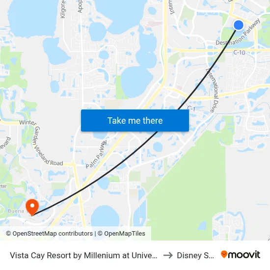 Vista Cay Resort by Millenium at Universal Blvd Orlando to Disney Springs map