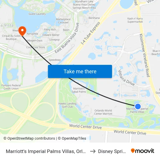 Marriott's Imperial Palms Villas, Orlando to Disney Springs map
