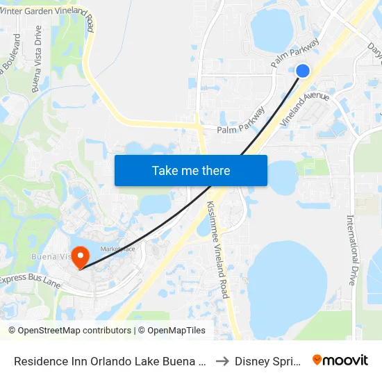 Residence Inn Orlando Lake Buena Vista to Disney Springs map