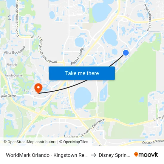 WorldMark Orlando - Kingstown Reef to Disney Springs map