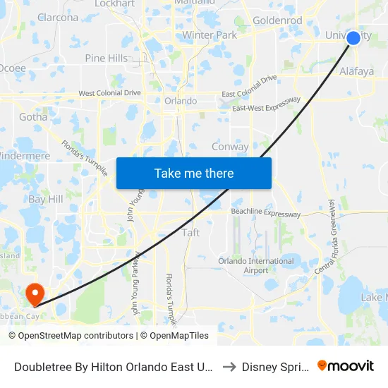 Doubletree By Hilton Orlando East Ucf Area to Disney Springs map