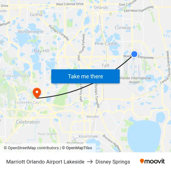 Marriott Orlando Airport Lakeside to Disney Springs map