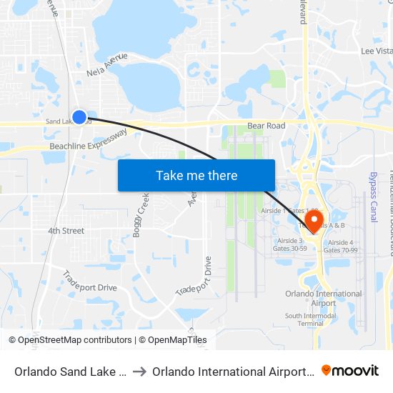 Orlando Sand Lake Road to Orlando International Airport - MCO map