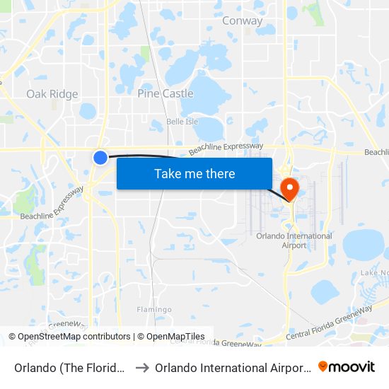 Orlando (The Florida Mall) to Orlando International Airport - MCO map