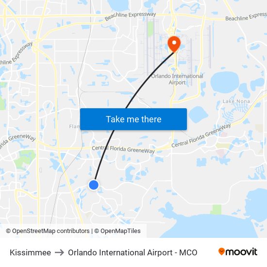 Kissimmee to Orlando International Airport - MCO map