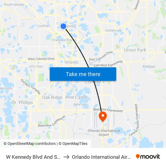 W Kennedy Blvd And S Keller Rd to Orlando International Airport - MCO map