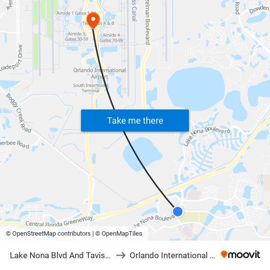 Lake Nona Blvd And Tavistock Lakes Blvd to Orlando International Airport - MCO map