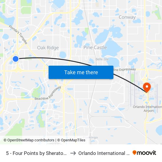 5 - Four Points by Sheraton Orlando I-Drive to Orlando International Airport - MCO map