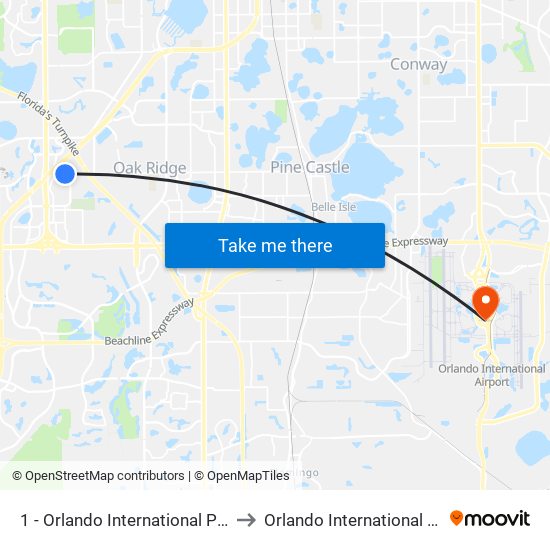 1 - Orlando International Premium Outlets to Orlando International Airport - MCO map