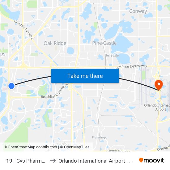 19 - Cvs Pharmacy to Orlando International Airport - MCO map