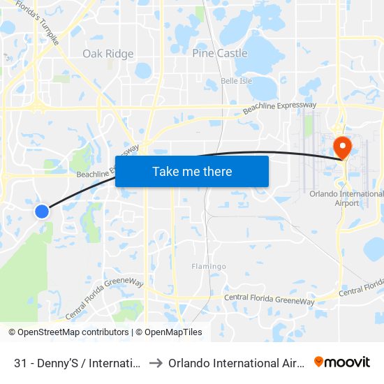 31 - Denny’S / International Plaza to Orlando International Airport - MCO map