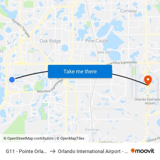 G11 - Pointe Orlando to Orlando International Airport - MCO map
