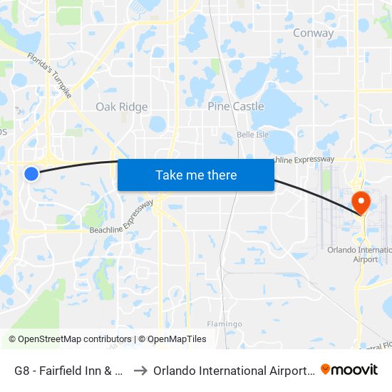 G8 - Fairfield Inn & Suites to Orlando International Airport - MCO map