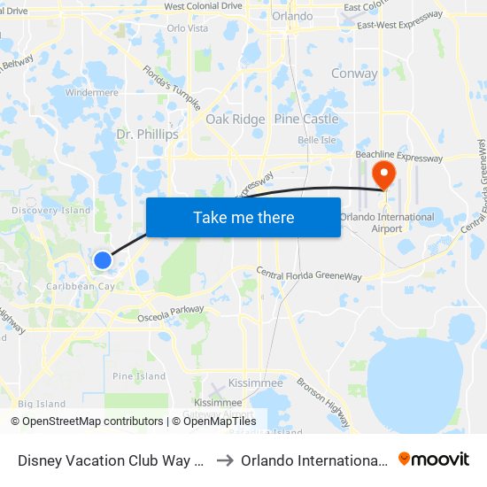 Disney Vacation Club Way And Community Dr to Orlando International Airport - MCO map