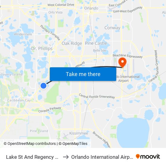 Lake St And Regency Village Dr to Orlando International Airport - MCO map