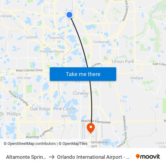 Altamonte Springs to Orlando International Airport - MCO map