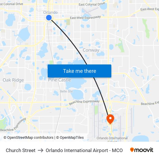 Church Street to Orlando International Airport - MCO map