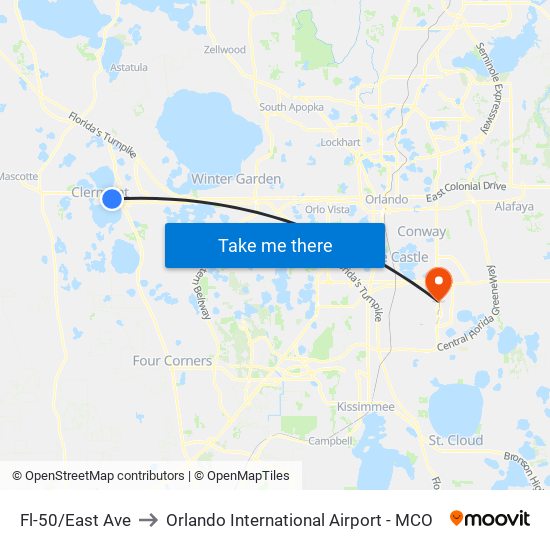 Fl-50/East Ave to Orlando International Airport - MCO map