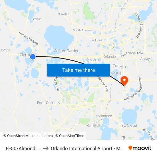Fl-50/Almond St to Orlando International Airport - MCO map
